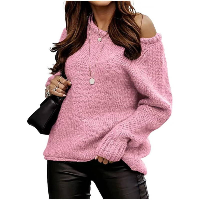 Women's Knit Off-Shoulder Sweater with Casual Fit