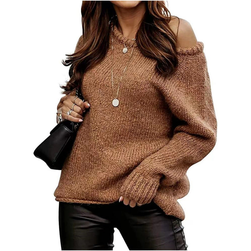 Women's Knit Off-Shoulder Sweater with Casual Fit