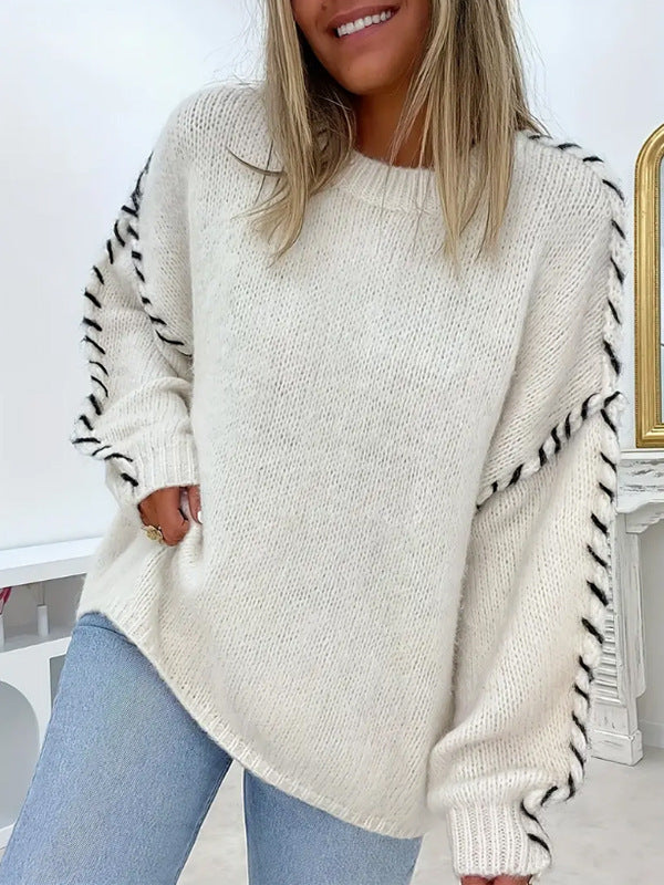 Women's Knit Oversized Crew Neck Sweater for Autumn Style