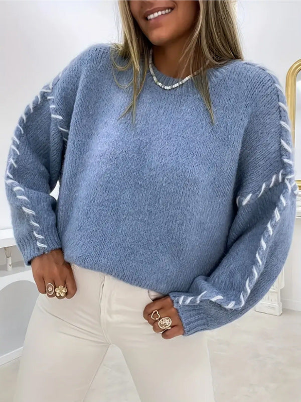 Women's Knit Oversized Crew Neck Sweater for Autumn Style