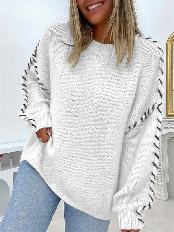 Women's Knit Oversized Crew Neck Sweater for Autumn Style