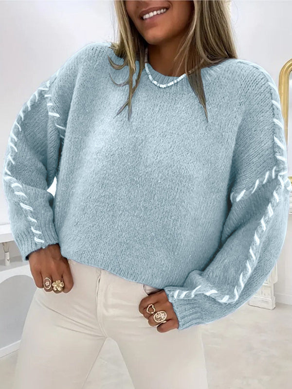 Women's Knit Oversized Crew Neck Sweater for Autumn Style