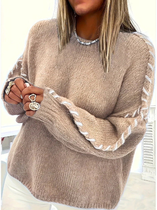 Women's Knit Oversized Crew Neck Sweater for Autumn Style