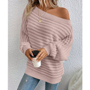 Women's Knit Oversized Sweater with Asymmetrical Neckline