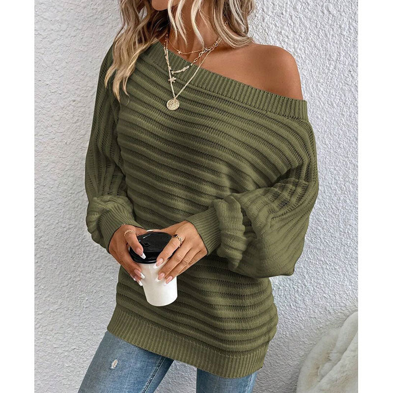 Women's Knit Oversized Sweater with Asymmetrical Neckline