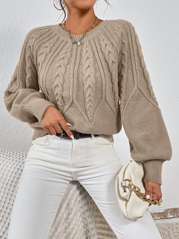 Women's Knit Oversized Sweater with Cable Knit Design