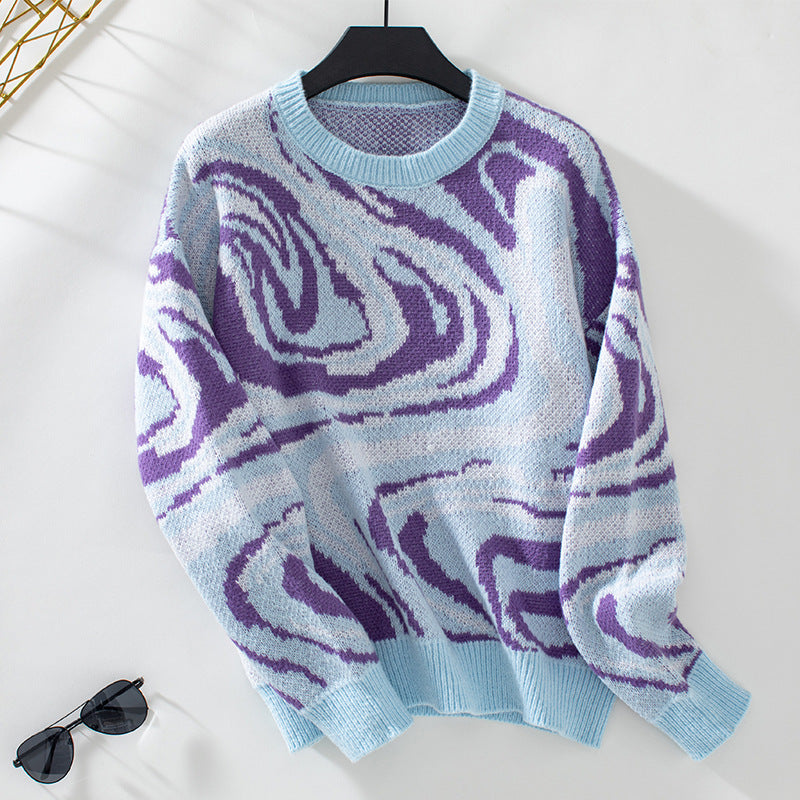 Women's Knit Patterned Sweater with Round Neck