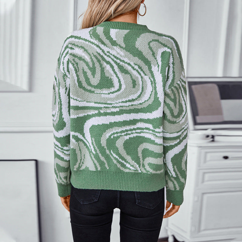 Women's Knit Patterned Sweater with Round Neck