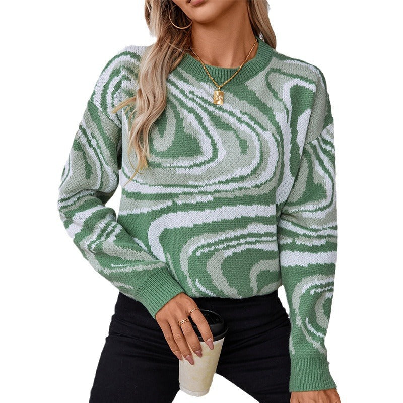Women's Knit Patterned Sweater with Round Neck