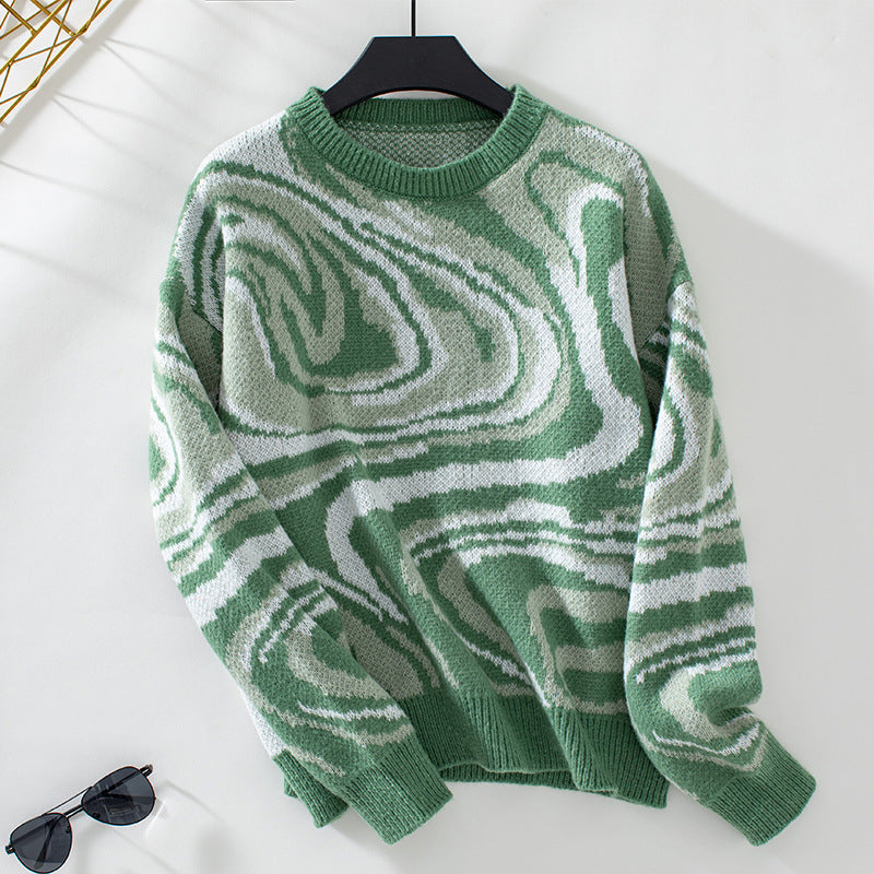 Women's Knit Patterned Sweater with Round Neck