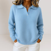 Women's Knit Polo Collar Sweater with Button Placket