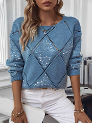 Women's Knit Puff Sleeve Sweater with Sequin Detail
