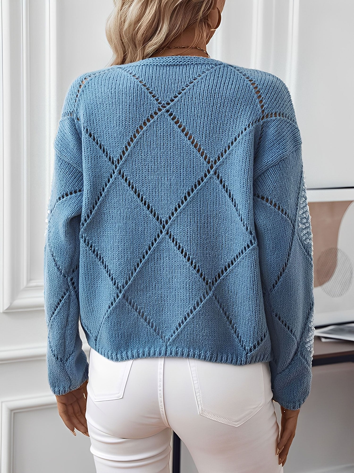 Women's Knit Puff Sleeve Sweater with Sequin Detail