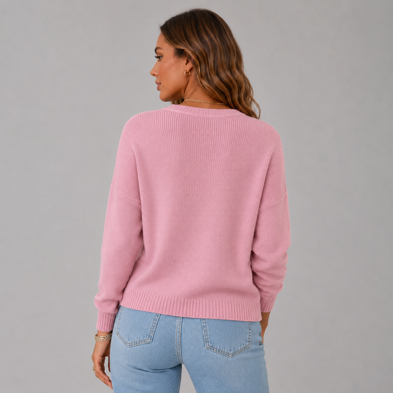 Women's Knit Relaxed Fit Sweater with Henley Button Neckline