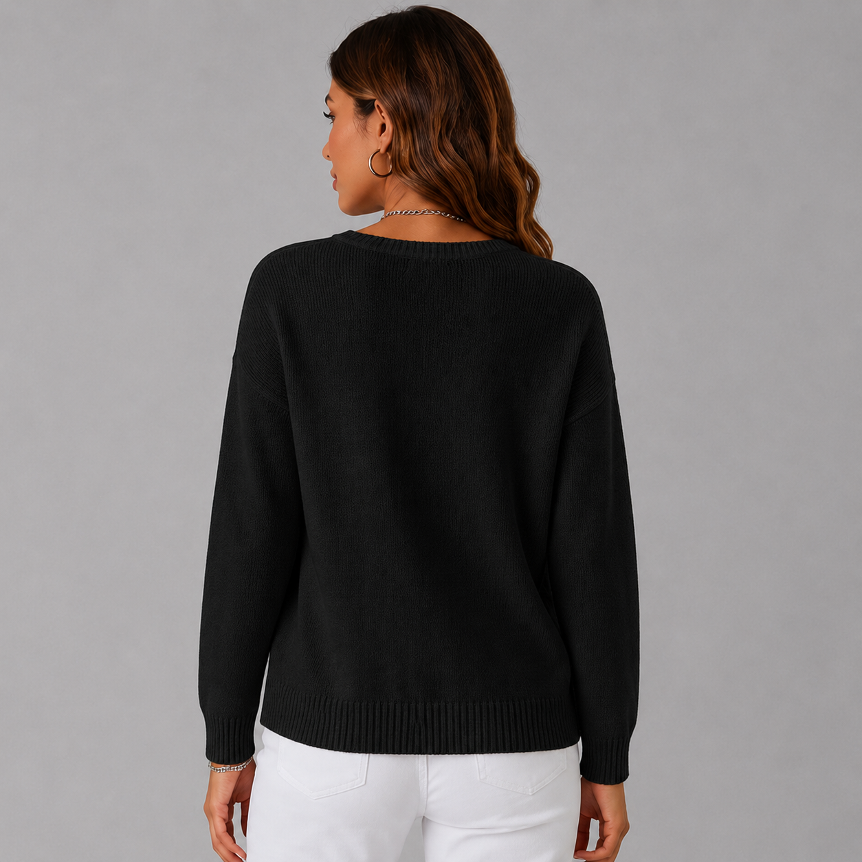 Women's Knit Relaxed Fit Sweater with Henley Button Neckline