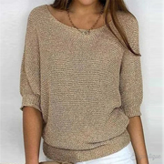 Women's Knit Relaxed Fit Sweater with Wide Sleeves