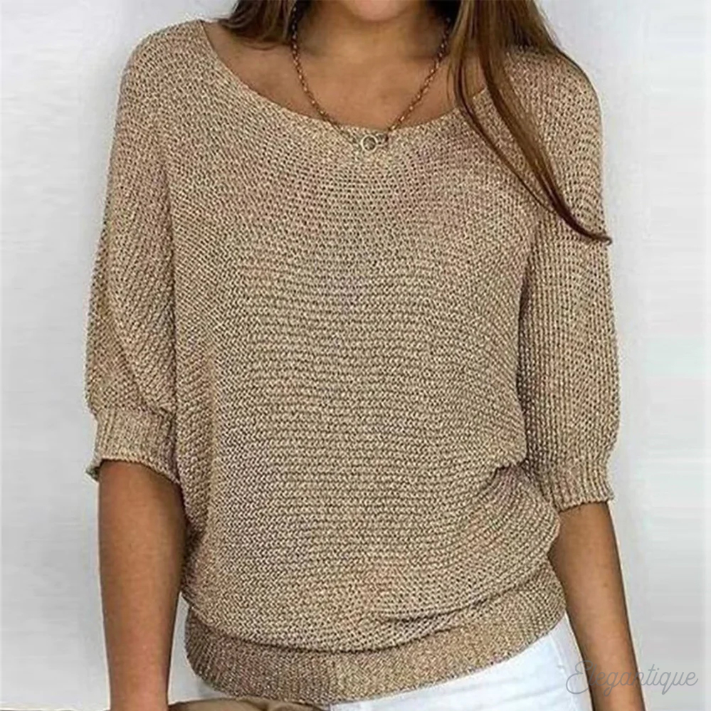 Women's Knit Relaxed Fit Sweater with Wide Sleeves