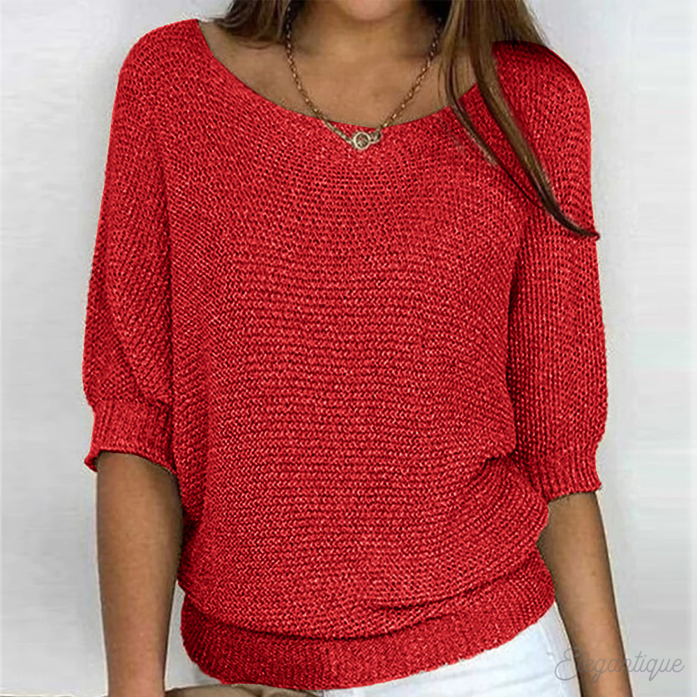 Women's Knit Relaxed Fit Sweater with Wide Sleeves