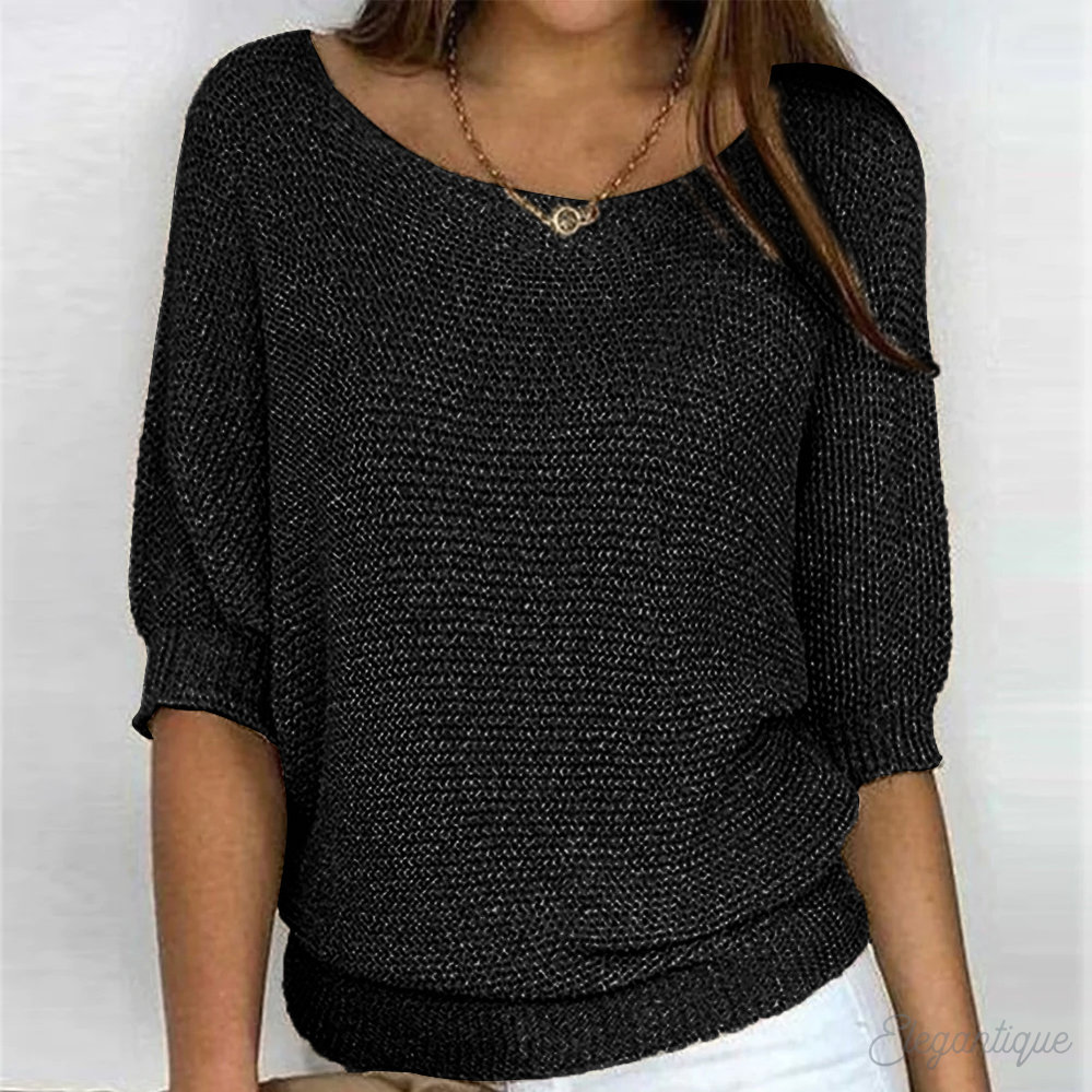 Women's Knit Relaxed Fit Sweater with Wide Sleeves
