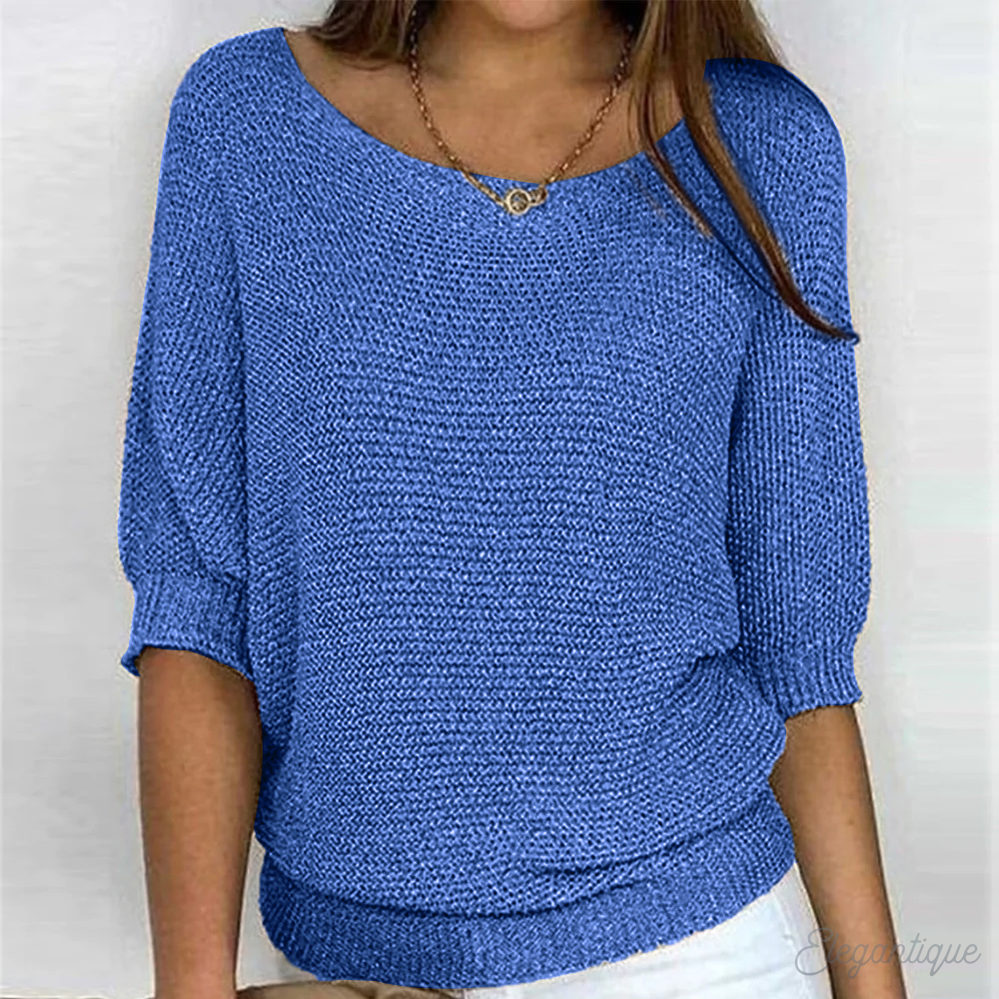 Women's Knit Relaxed Fit Sweater with Wide Sleeves
