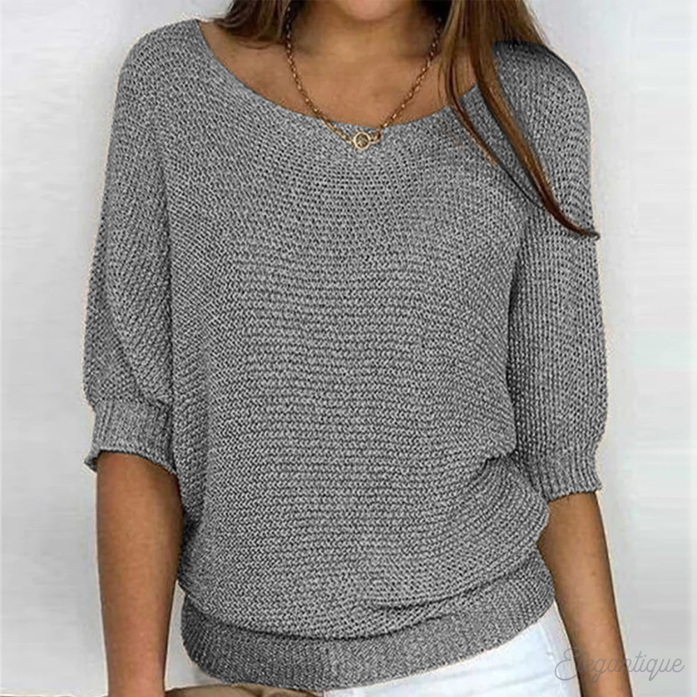 Women's Knit Relaxed Fit Sweater with Wide Sleeves