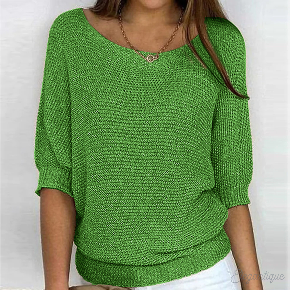 Women's Knit Relaxed Fit Sweater with Wide Sleeves