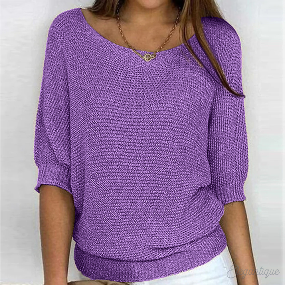 Women's Knit Relaxed Fit Sweater with Wide Sleeves