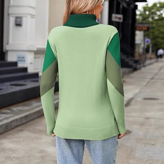 Women's Knit Turtleneck Sweater with Geometric Design