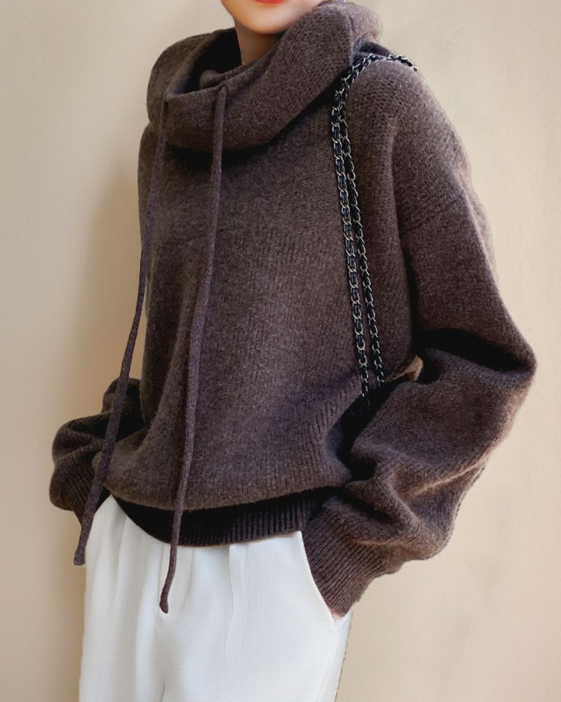 Women's Knit Turtleneck Sweater with Trendy Mesh Design