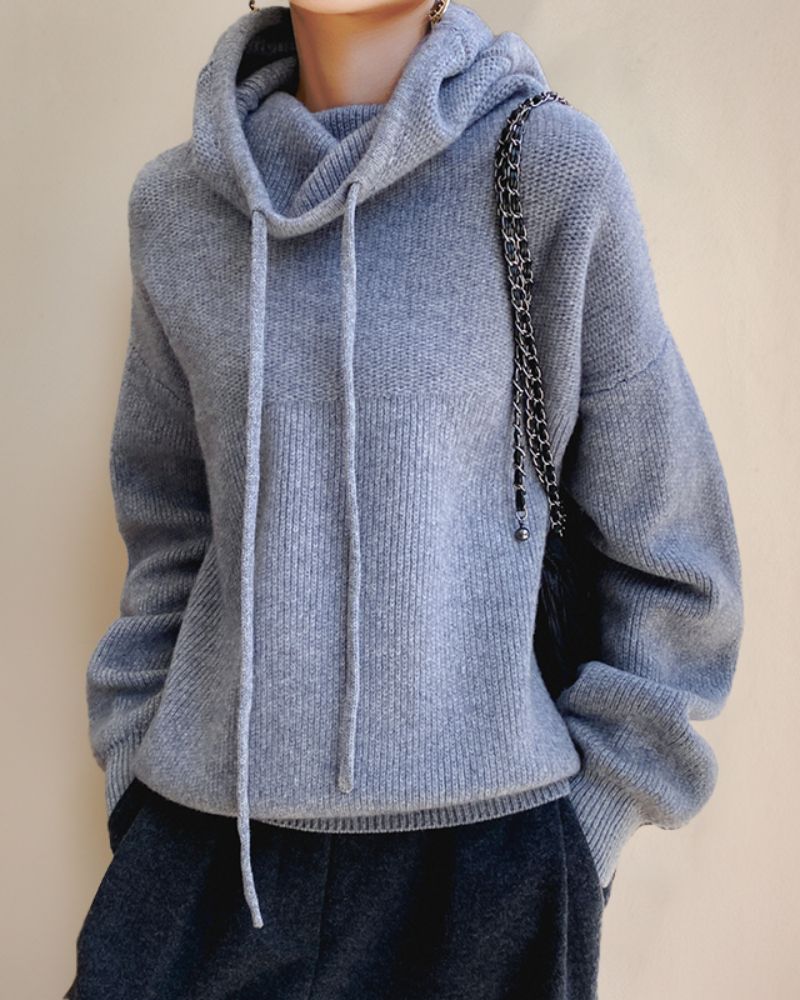 Women's Knit Turtleneck Sweater with Trendy Mesh Design