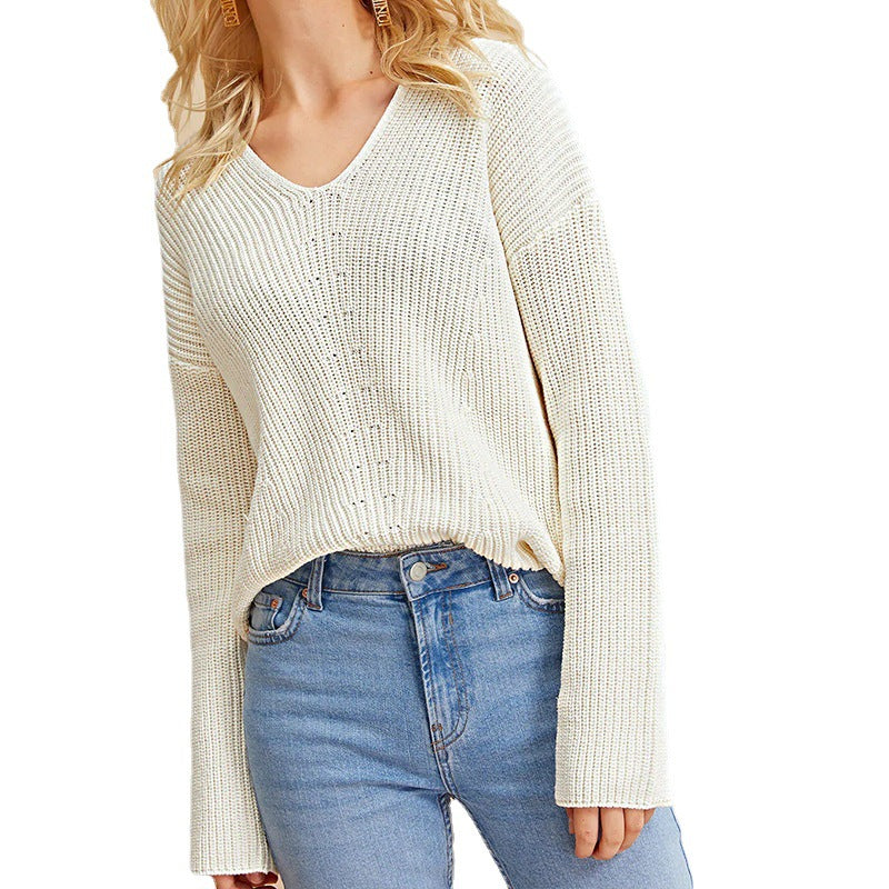 Women's Knit V-Neck Sweater with Relaxed Fit