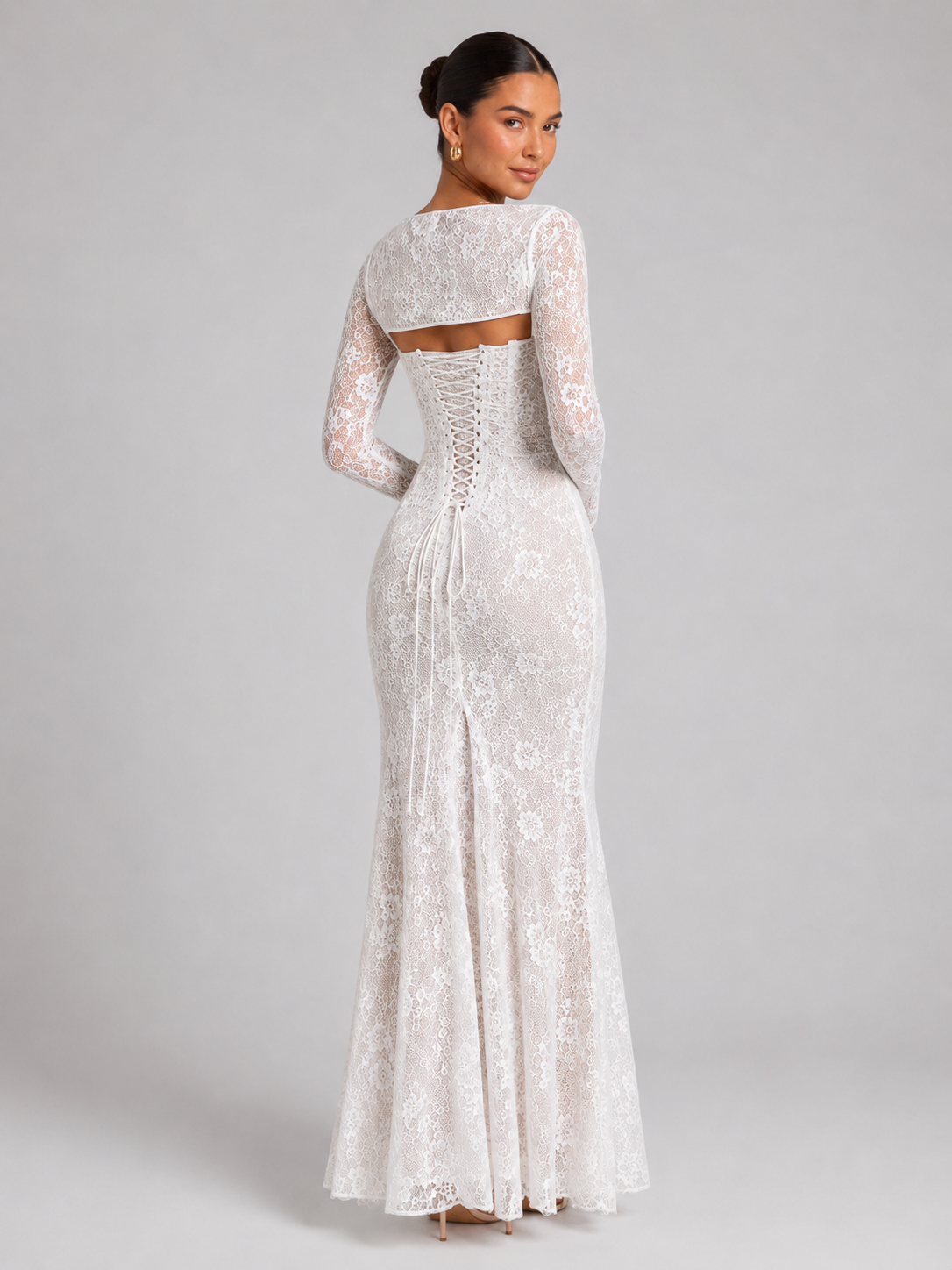 Women's Lace Maxi Dress with Structured Corset Bodice
