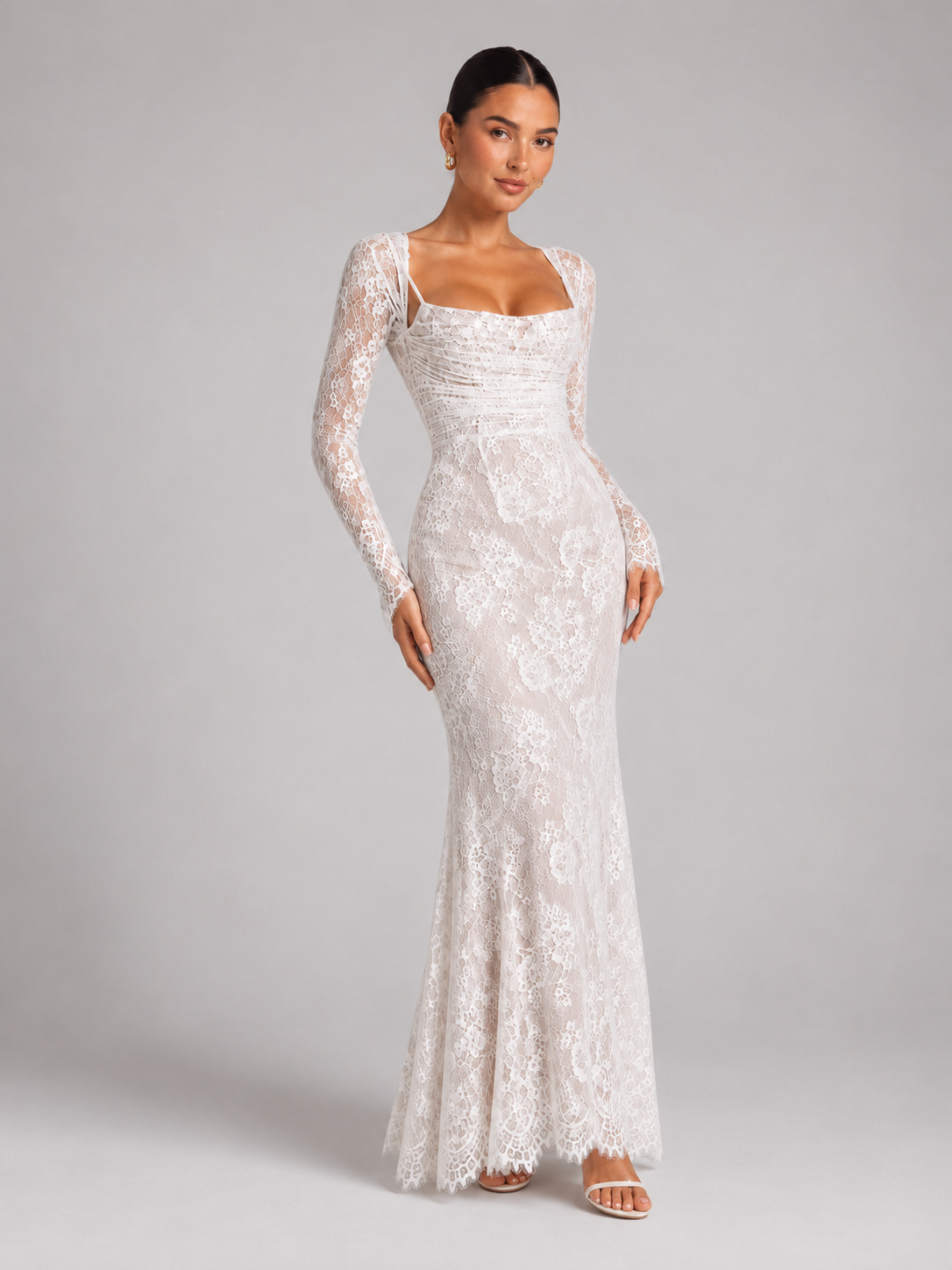 Women's Lace Maxi Dress with Structured Corset Bodice