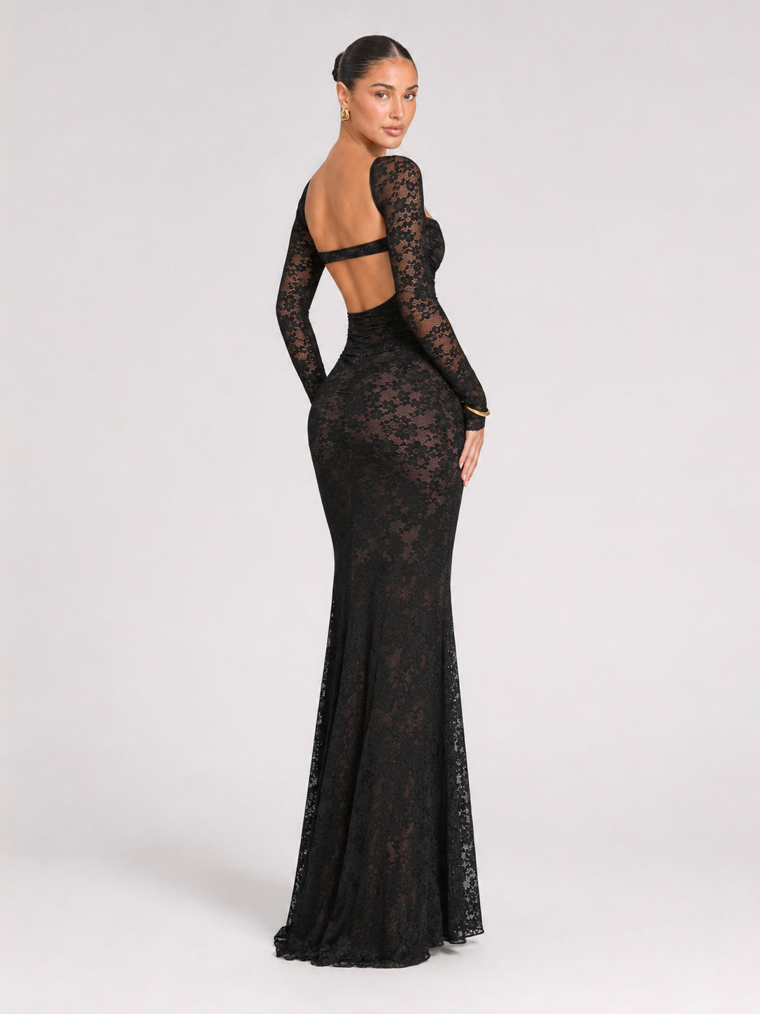 Women's Lace Maxi Dress with Structured Corset Bodice