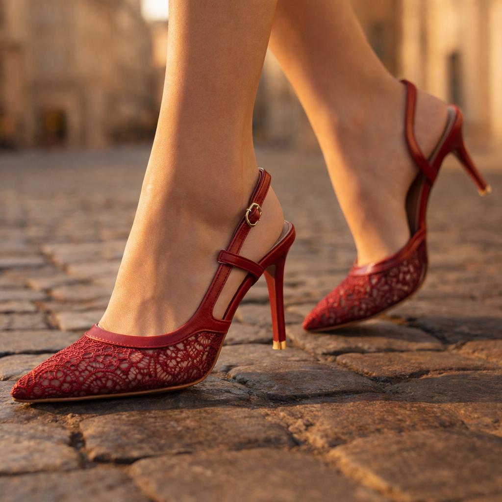 Women's Lace Trim Pointed-Toe Slingback Heels