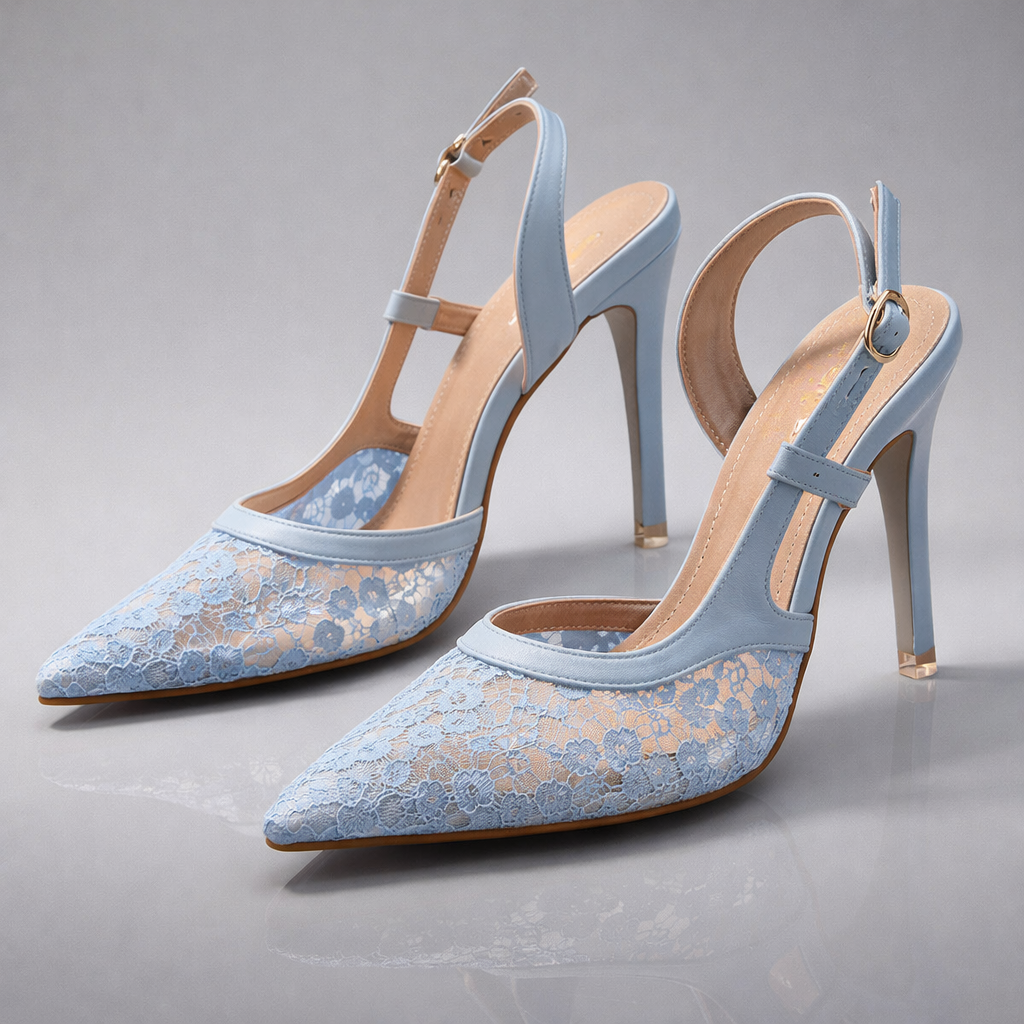 Women's Lace Trim Pointed-Toe Slingback Heels