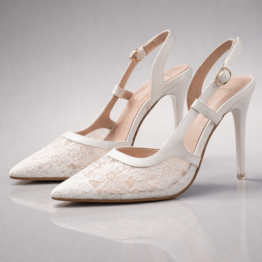Women's Lace Trim Pointed-Toe Slingback Heels