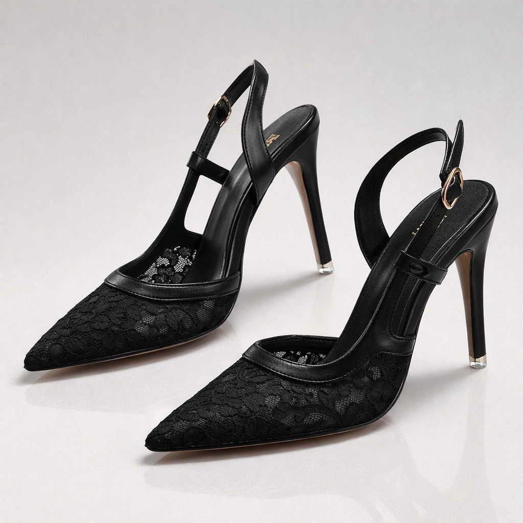 Women's Lace Trim Pointed-Toe Slingback Heels