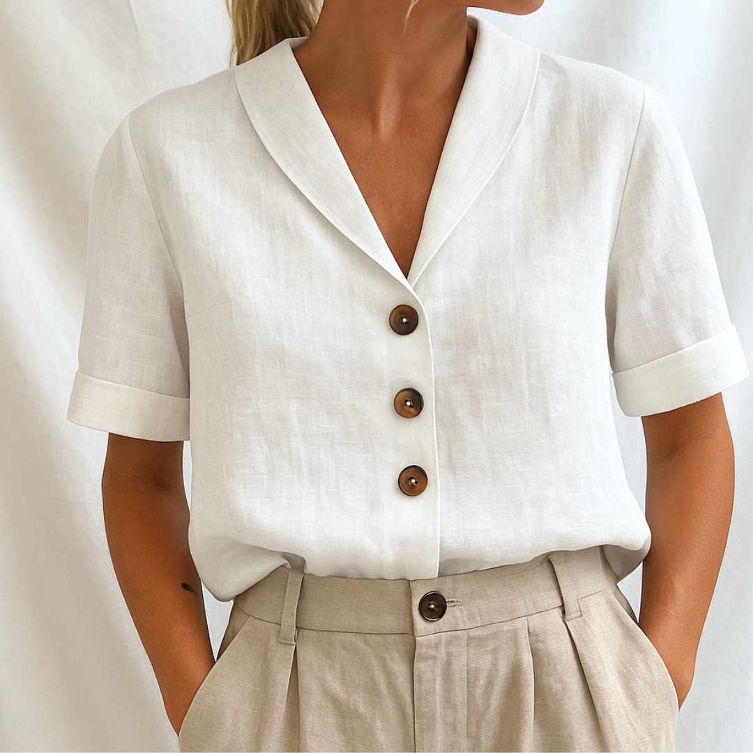 Women's Lapel Collar Half-Length Sleeve Blouse
