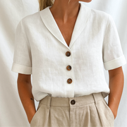 Women's Lapel Collar Half-Length Sleeve Blouse