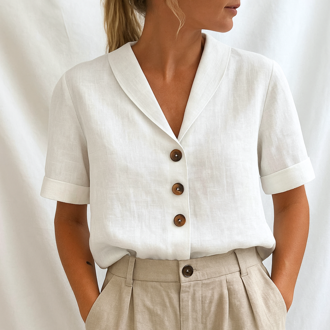Women's Lapel Collar Half-Length Sleeve Blouse