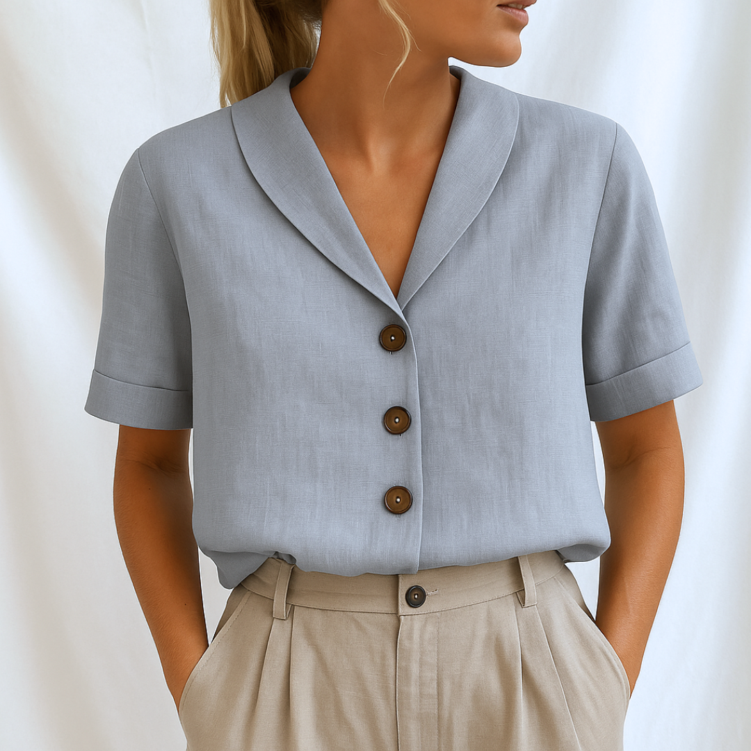 Women's Lapel Collar Half-Length Sleeve Blouse