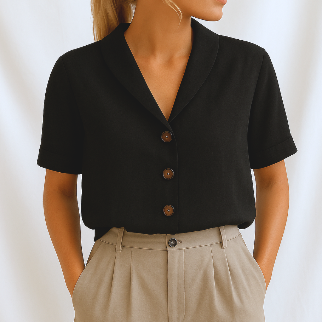 Women's Lapel Collar Half-Length Sleeve Blouse