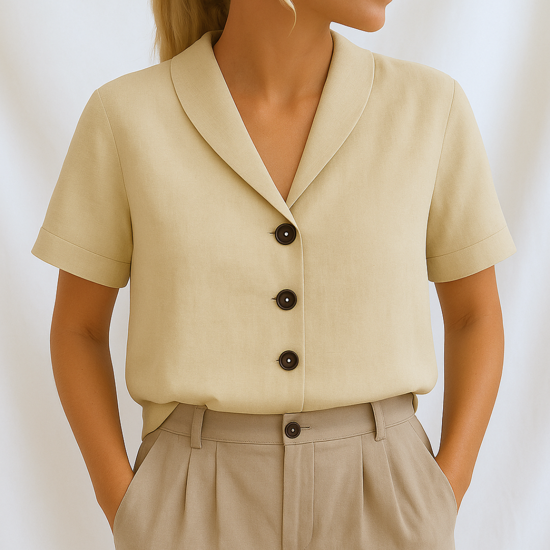Women's Lapel Collar Half-Length Sleeve Blouse