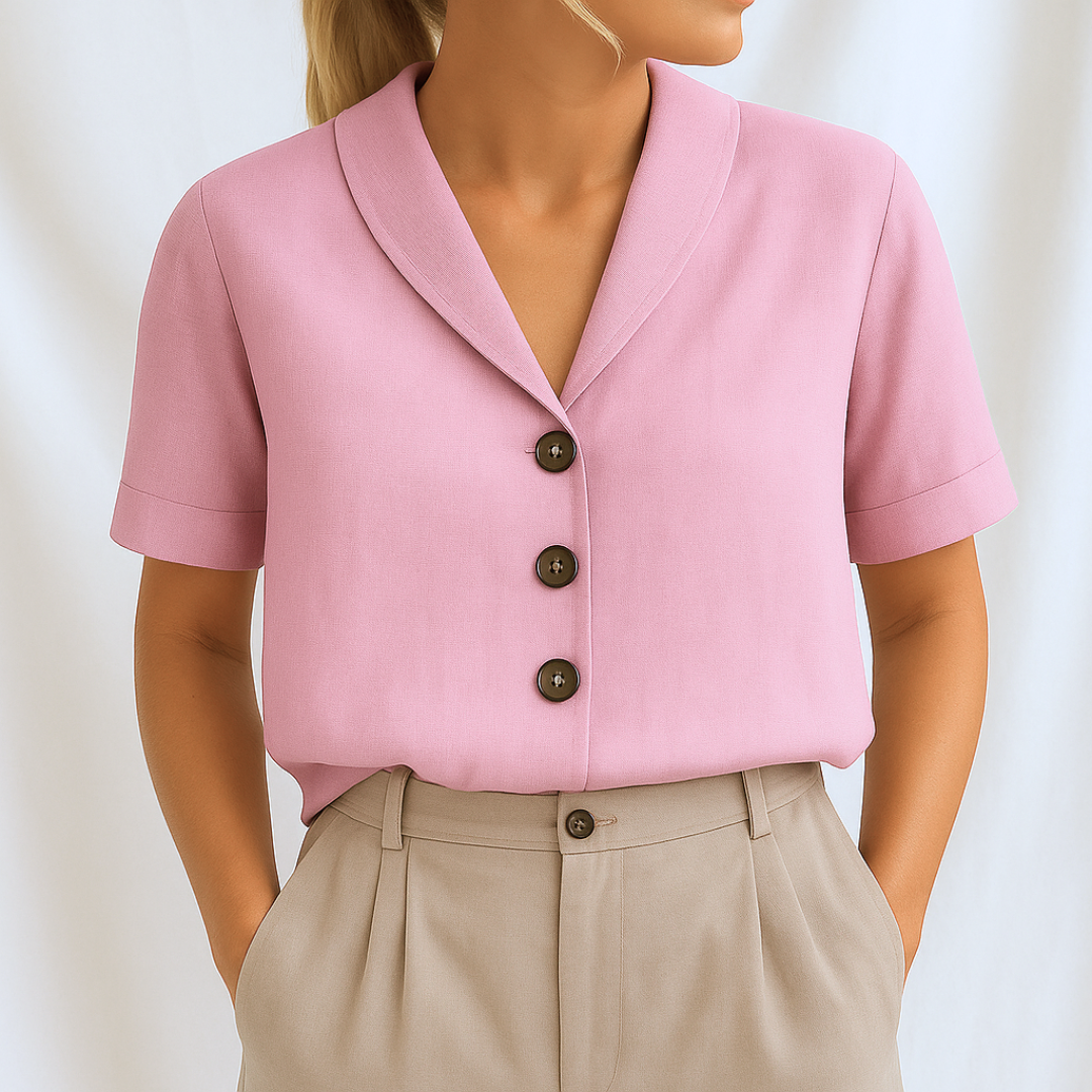 Women's Lapel Collar Half-Length Sleeve Blouse