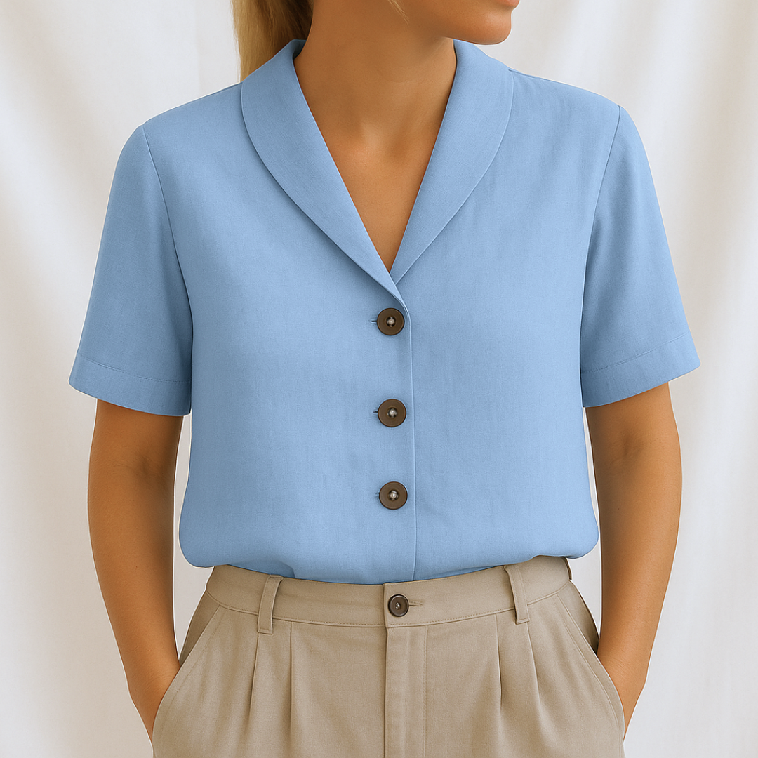Women's Lapel Collar Half-Length Sleeve Blouse