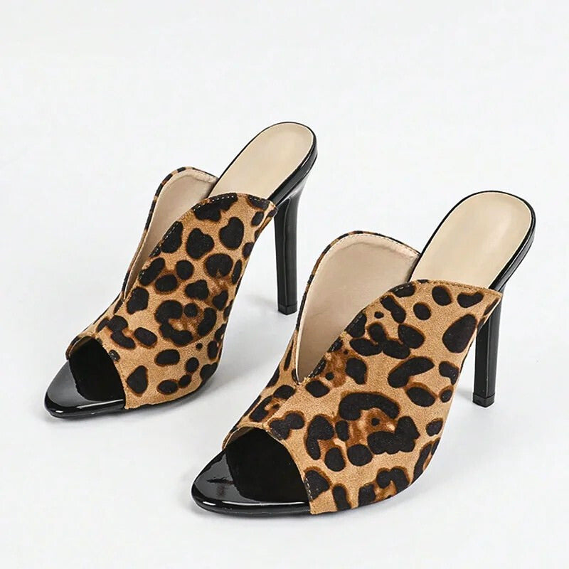 Women's Leopard Print Mules with Stiletto Heel