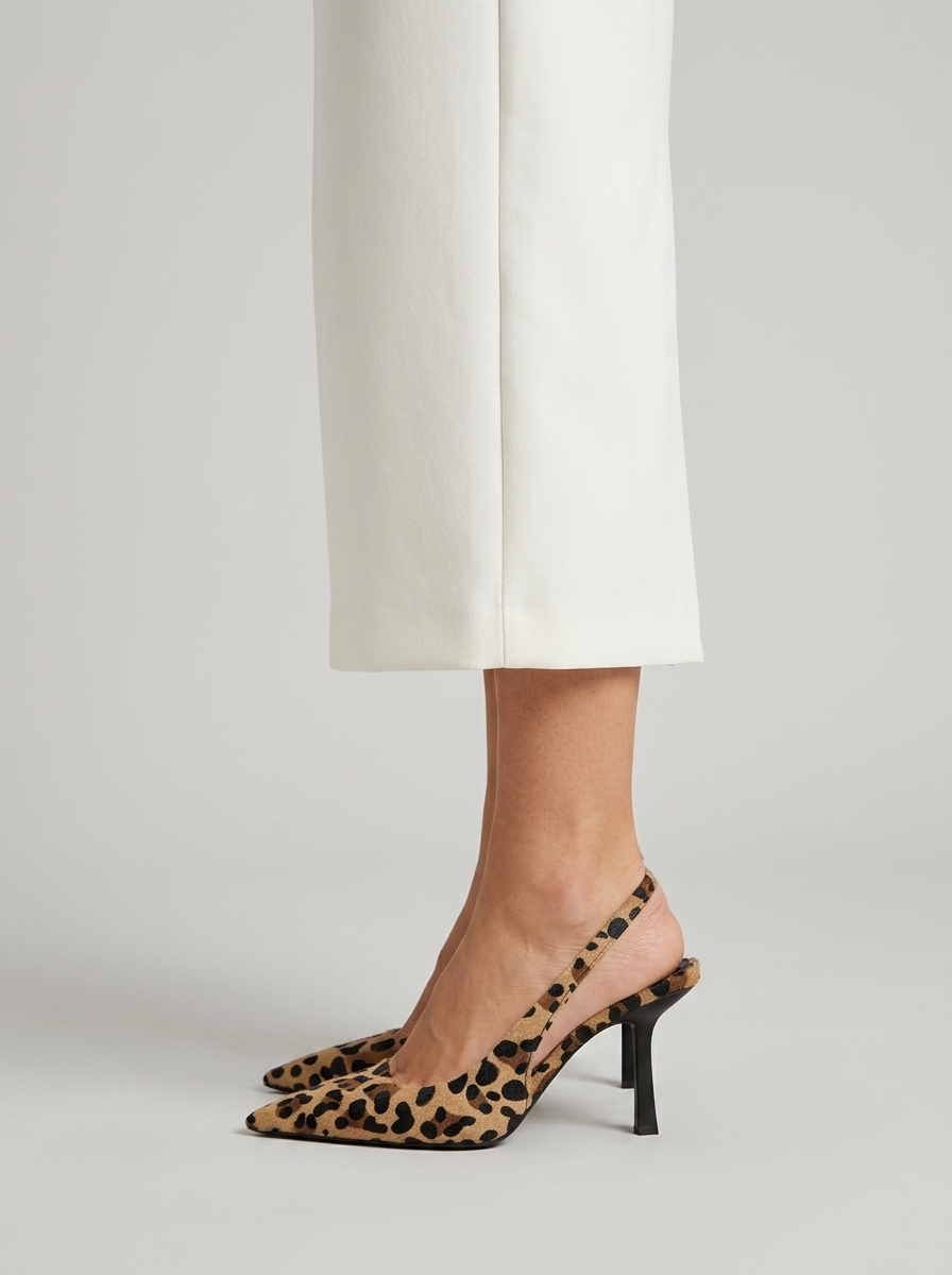 Women's Leopard Print Slingback Heels with Kitten Heel