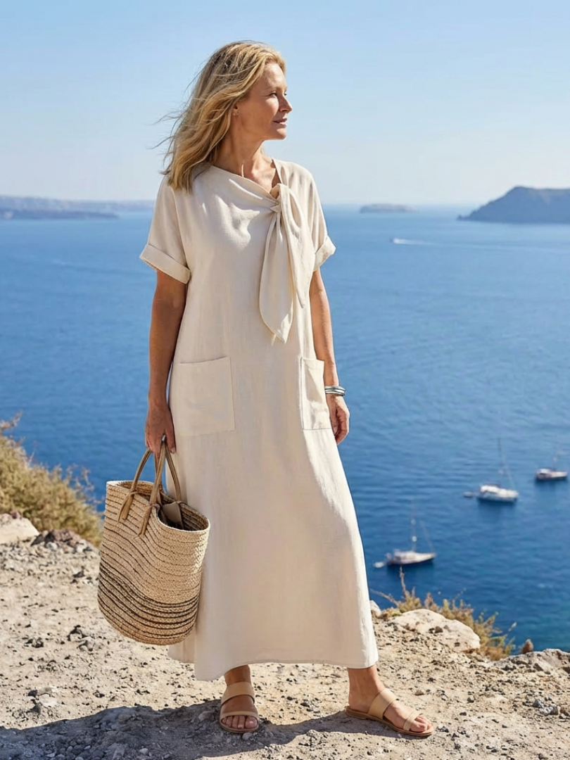 Women's Lightweight Maxi Dress with Round Neckline