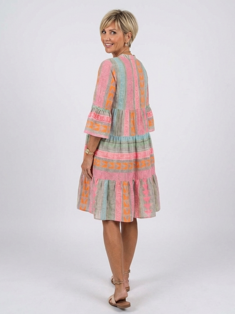 Women's Lightweight Ruffled Skirt Midi Dress with V-Neck